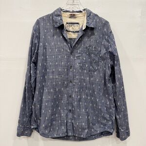 Gramicci Long Sleeve Button Down Shirt Printed XL Cotton Chambray Blue